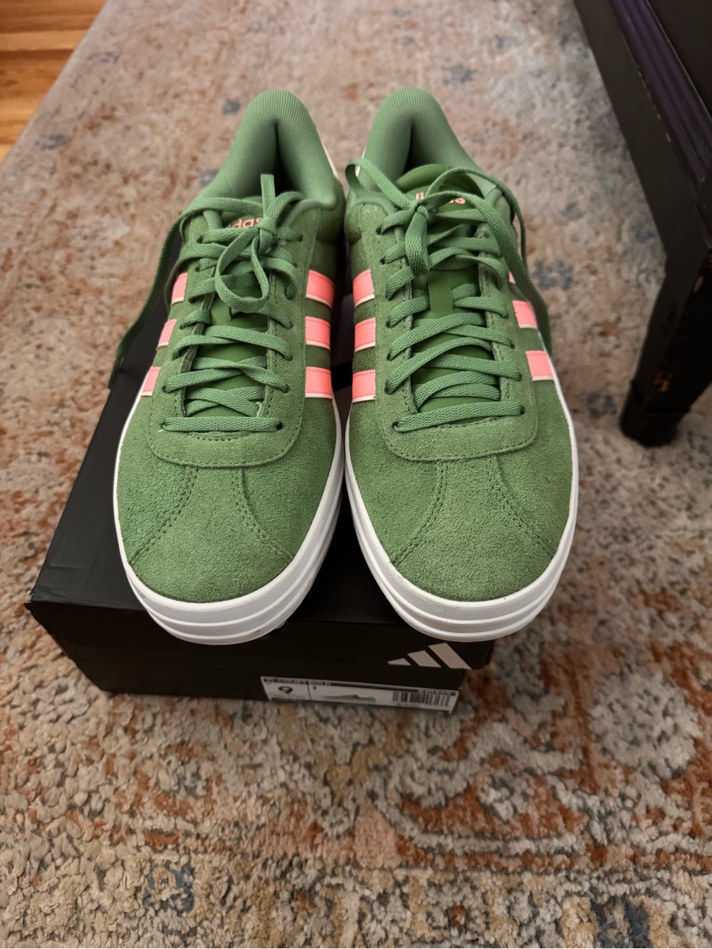 adidas Green Suede Sneakers with Pink Stripes